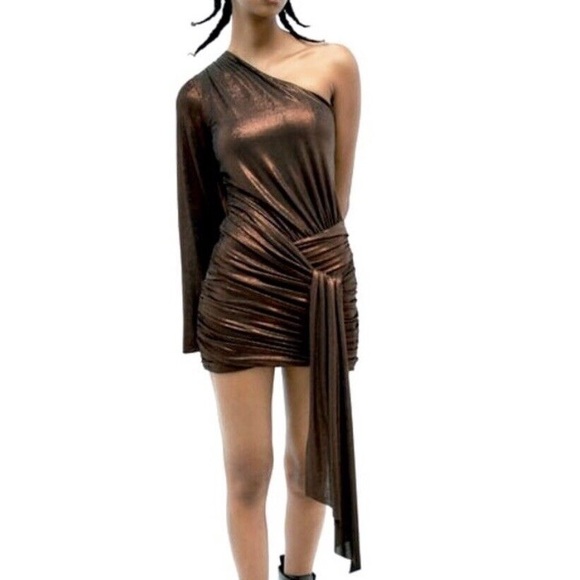 ZARA Metallic Bronze Asymmetric Dress - Picture 1 of 2